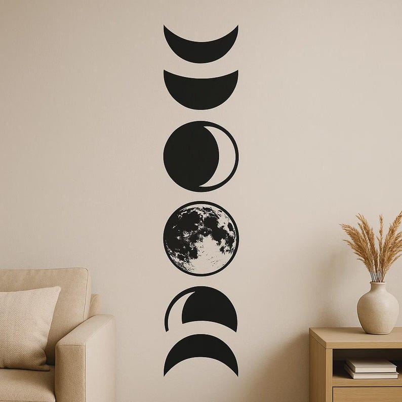 Moon Phases Wall Sticker Set in Boho Style for Bedroom, Living Room or ...