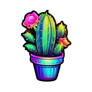 Bunter Kaktus Sticker Aufkleber Pflanze Wandtattoo Kakteenmotiv Zimmerdeko Geschenk
