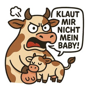 Angry Cow Sticker – “Don’t steal my baby” – Protective mother cow as a cartoon – Weatherproof car sticker for animal lovers