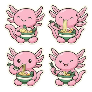 Süßer Axolotl isst Ramen Sticker Set Lustiger kawaii Aufkleber für Laptop Auto Wohnmobil Geschenk für Anime Fans Tierfreunde