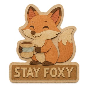 Volpe con tazza da caffè – con la scritta "Resta volpe" – adesivo con simpatici cartoni animati – resistente alle intemperie – regalo per gli amanti del caffè, degli animali e dell'umorismo