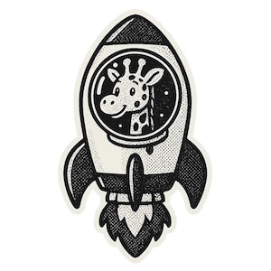 Jirafa con casco espacial en cohete – Divertida pegatina de dibujos animados – Resistente a la intemperie – Regalo para amantes de los animales, el espacio y el humor