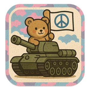 Adesivo orsacchiotto in un carro armato con bandiera della pace Adesivo fumetto per gli amanti dei coccoloni Satirici anti-guerra e nerd militari con ironia