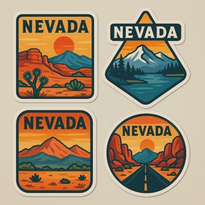 Set di adesivi con paesaggi del Nevada, 4 pezzi, adesivi per deserto e natura per auto, laptop, camper, regalo per viaggi su strada, appassionati di attività all'aperto e amanti degli USA.