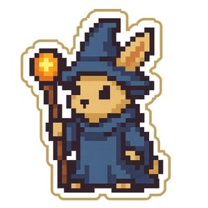 Coniglio come mago con la bacchetta magica – Adesivo simpatico a forma di cartone animato – resistente alle intemperie – Regalo per gli amanti del fantasy, degli animali e dell'umorismo