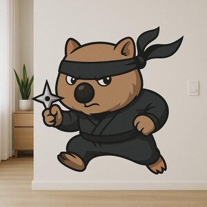 Ninja Wombat Cartoon Wall Sticker Funny Animal Decal in Comic Style for Wall Motorhome Laptop Gift for Kids Animal Fans Humor Lovers