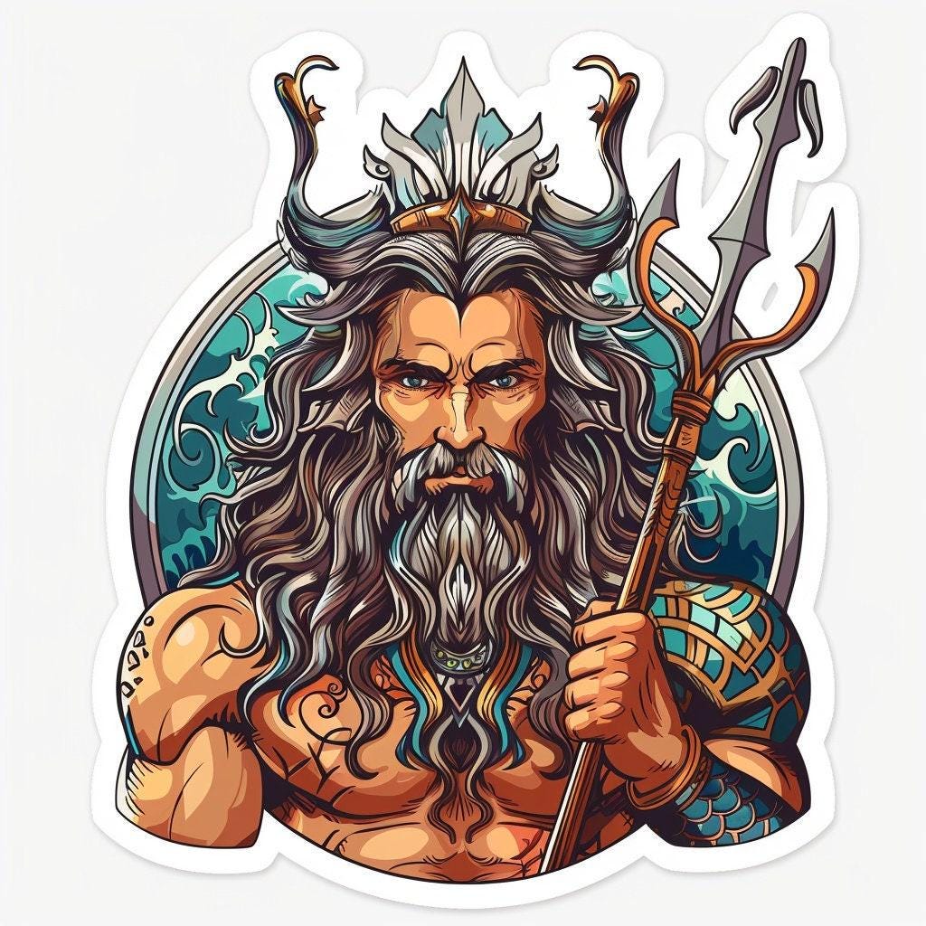 Poseidon Sticker Car Sticker Poseidon God Mythical Greece Decal Weatherproof Outdoor ...
