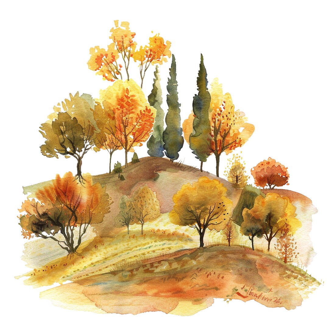 Watercolor Autumn Landscape Sticker Vinyl Sticker Customizable Laptop