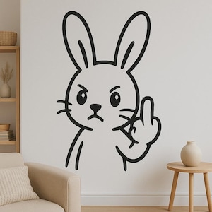 Cheeky rabbit wall sticker middle finger cartoon funny wall picture decoration bedroom living room humorous wall decoration gift