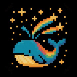 流れ星を吹き出す虹色のクジラ – 魔法の漫画ステッカー – 耐候性 – ファンタジー、海、星のファンへのギフト