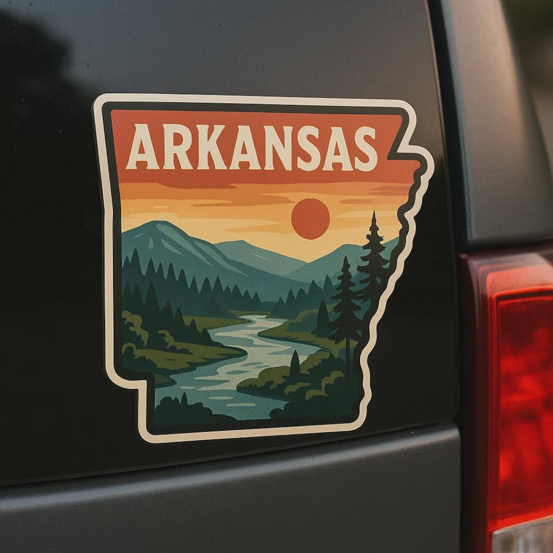 Arkansas Native Sticker Arkansas Nature Landscape Sticker Retro Outdoor Sticker With Mountains ...