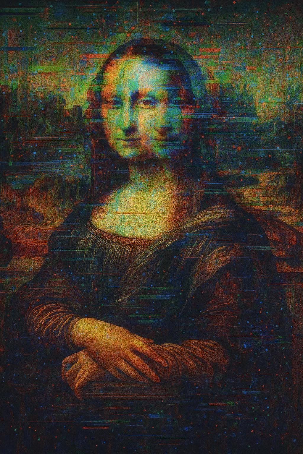 Mona Lisa Double-faced Glitch Art, Digital Distortion, Modern
