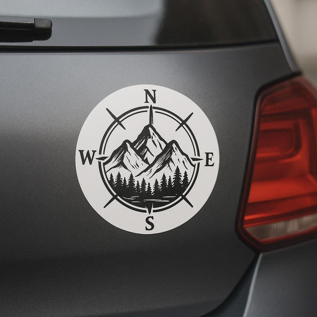 Compass With Mountains Sticker Adventure Sticker for Laptop Car ...