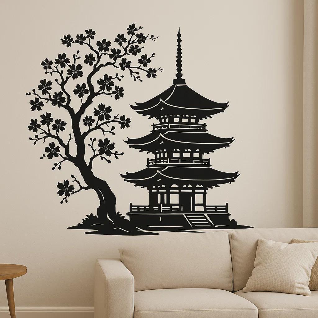 Japanische Pagode und Bonsai Wandtattoo, asiatische Wanddekoration, Zen  Garten Motiv, asiatischer Stil, Wandaufkleber Wohnzimmer, Ruhe - Etsy.de