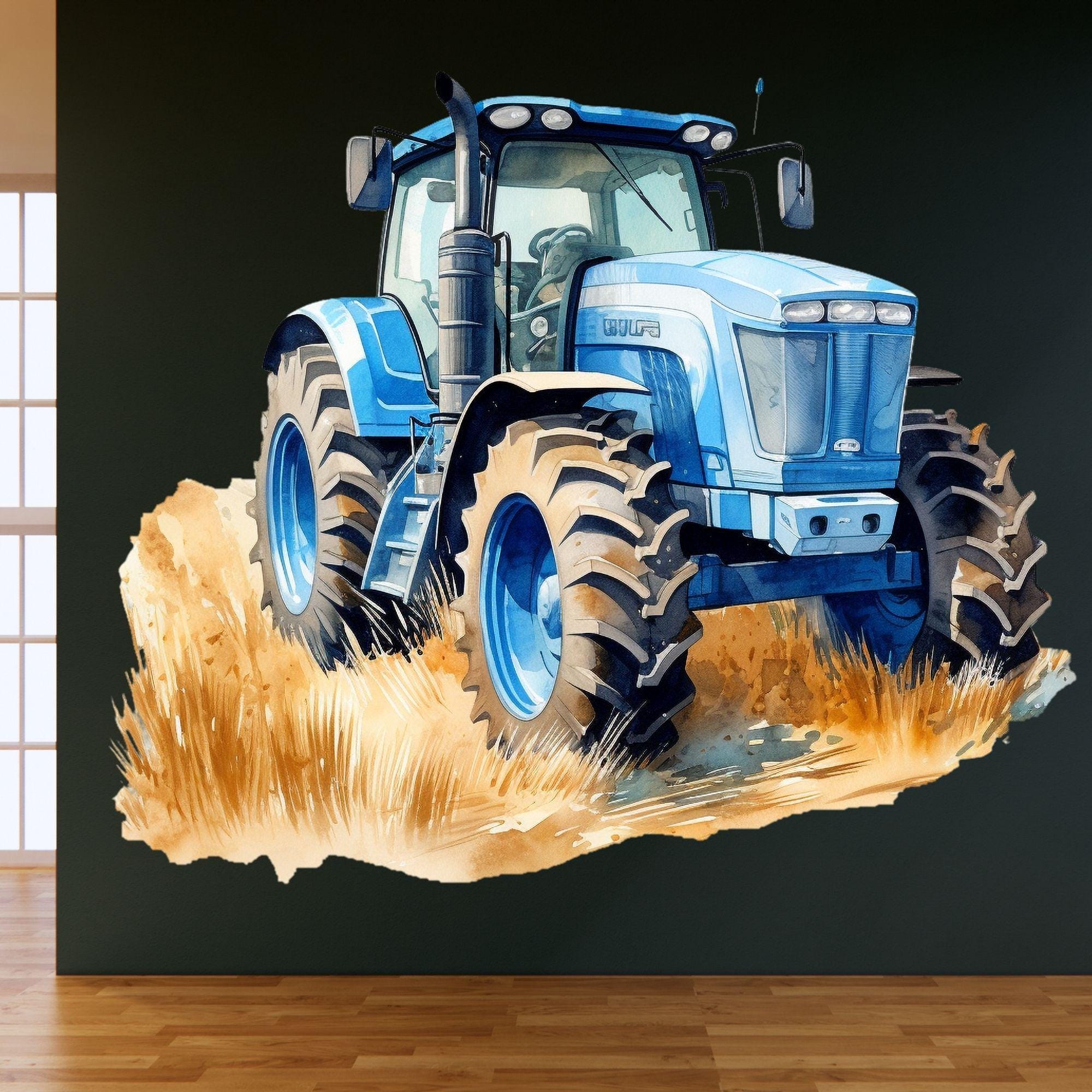 農業用トラクター 水彩画 水彩画の農業用トラクターのウォールステッカー - リビングルームの
