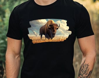 Bison Premium Men's Cotton T-Shirt, High-Quality Printed Casual Shirt with Unique Design, Available in Many Sizes S to 5XL