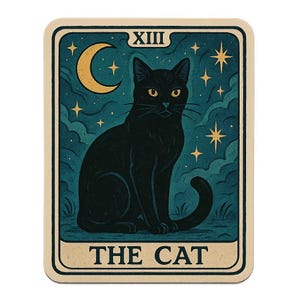 Adesivo de Tarô O Gato | Adesivo de carta de tarô de gato místico | Design Animal Espiritual | Ideia de presente para nerds de bruxa