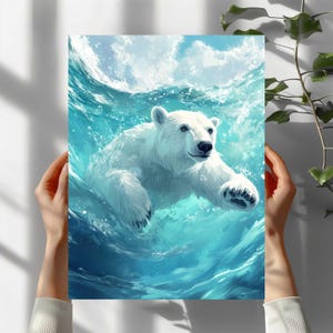 Póster premium oso polar nadando en el océano 40 x 30 cm grande