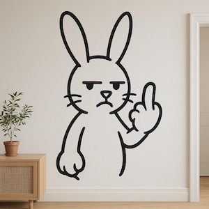 Cheeky rabbit wall sticker middle finger cartoon funny wall picture decoration bedroom living room humorous wall decoration gift