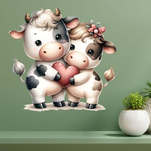 Cute cow wall sticker, funny cow motif, farm decoration, children's room mural, cartoon animal sticker