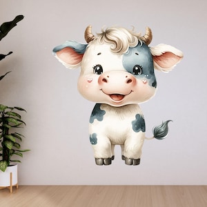 Cute cow wall sticker, funny cow motif, farm decoration, children's room mural, cartoon animal sticker