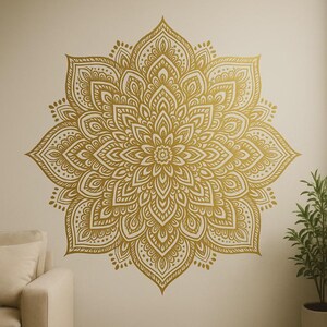 Prachtige gouden mandala muursticker Elegant boho-motief als sticker voor op de muur, camper, laptop, cadeau voor mindfulness