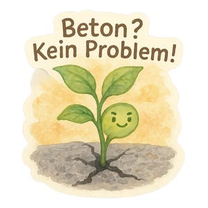 アスファルトを突き破って成長する植物「コンクリートでも大丈夫！」 – 面白い漫画ステッカー – 耐候性 – 自然とユーモアのファンへの贈り物