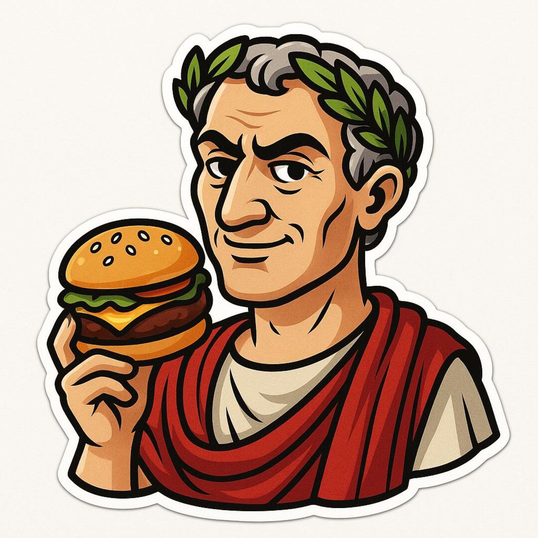 Caesar Sticker Caesar With Burger in Hand Sticker Outdoor Uv-resistant Vinyl Sticker ...