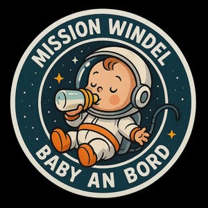 Misión Windel – Pegatina de bebé a bordo con un bebé astronauta – Divertida pegatina para el coche para padres – Resistente a la intemperie y con mucho humor