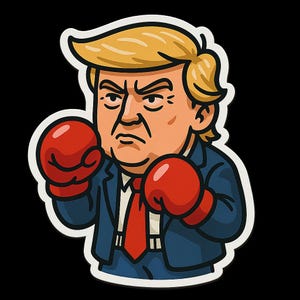 ボクシンググローブをはめたトランプのステッカー - 風刺的な車用ステッカー - 耐候性、目を引く - 政治ファンやユーモア好きへのギフト