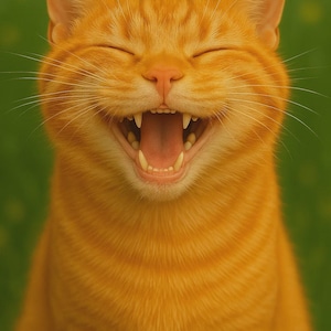 Laughing red cat, cute cat illustration, funny cat motif, cute cat sticker, cartoon animal art, happy cat