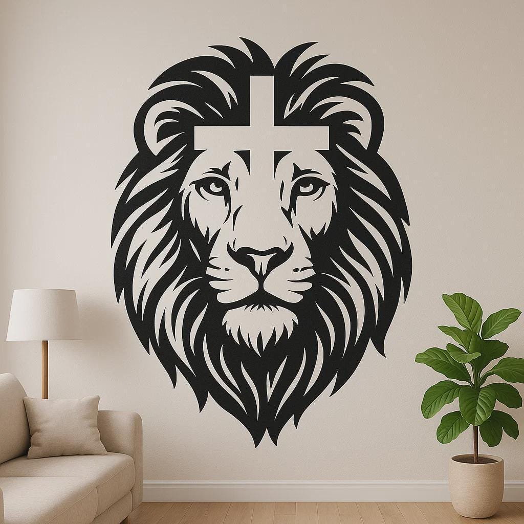 Christian Lion Wall Sticker Symbol of Strength, Faith and Courage – Religious Animal Decal for Wall, Motorhome, Laptop, Gift for Faith Fans