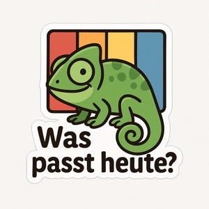Camaleón frente a una carta de colores: “¿Qué te conviene hoy?” Pegatina – Divertida pegatina para coche – Resistente a la intemperie – Regalo para amantes del diseño y los animales
