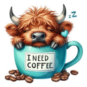Highland Cow & Coffee Sticker – Cute Highland Cow as a wall sticker and car sticker