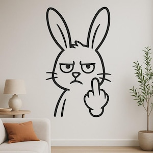 Cheeky rabbit wall sticker middle finger cartoon funny wall picture decoration bedroom living room humorous wall decoration gift