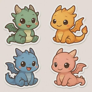 Zestaw naklejek Kawaii Baby Dragon 4 sztuki, urocze naklejki fantasy na laptopa, samochód, kamper, prezent dla dzieci, fani smoków i pocisków