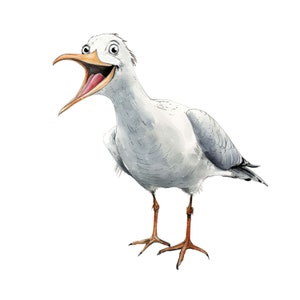 Pegatinas divertidas de gaviotas, pegatinas de pájaros humorísticos, decoración costera, gaviotas de acuarela, pegatinas de pájaros de dibujos animados, regalo de playa, pegatinas de vida marina