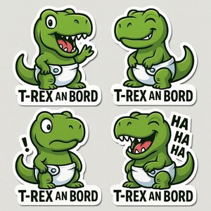 Zestaw naklejek T-Rex na pokładzie – zabawna naklejka „Baby on Board” z dinozaurem w pieluszce – naklejka na samochód z humorem – odporna na warunki atmosferyczne i przyciągająca wzrok