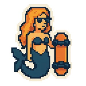 スケートボードとサングラスをかけたマーメイド – 面白い漫画ステッカー – 耐候性 – ファンタジー、スケート、ユーモアファンへのギフト