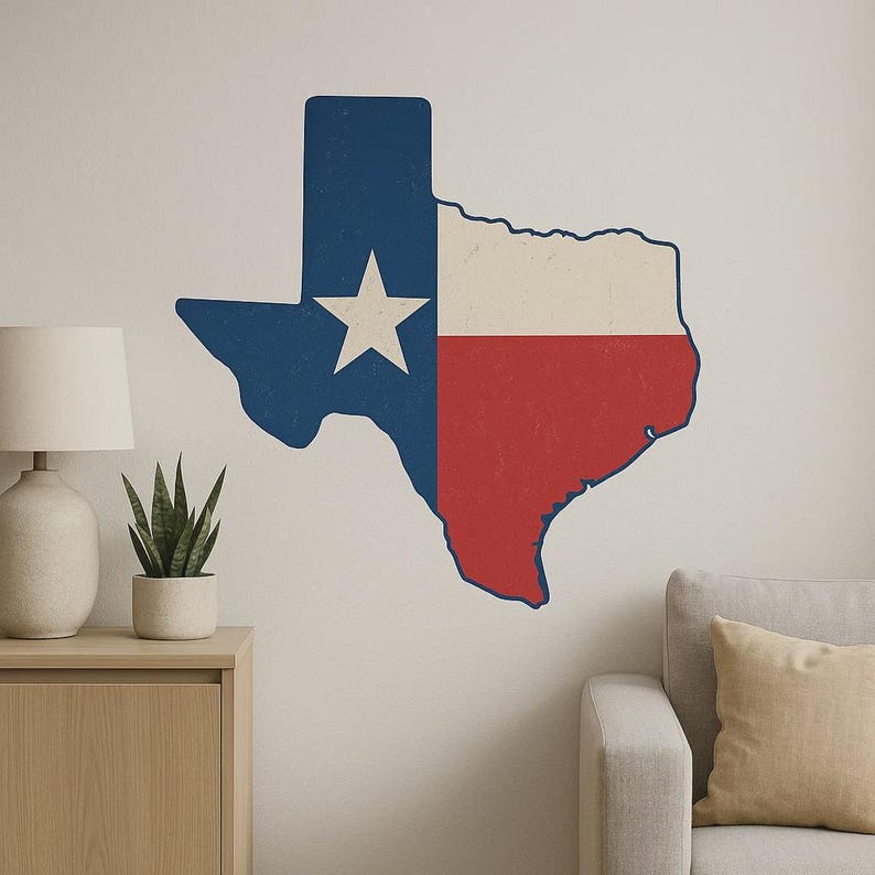 Texas Map With Flag Wall Sticker – US State Outline With Lone Star ...