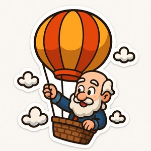 Galileo in a Hot Air Balloon Sticker – Fantasy Car Sticker – Weatherproof, Visionary – Gift for Science and Adventure Fans