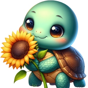 Bonita pegatina de tortuga con girasol, adorable pegatina de animal, regalo para niñas, decoración para portátil o coche, motivo de dibujos animados