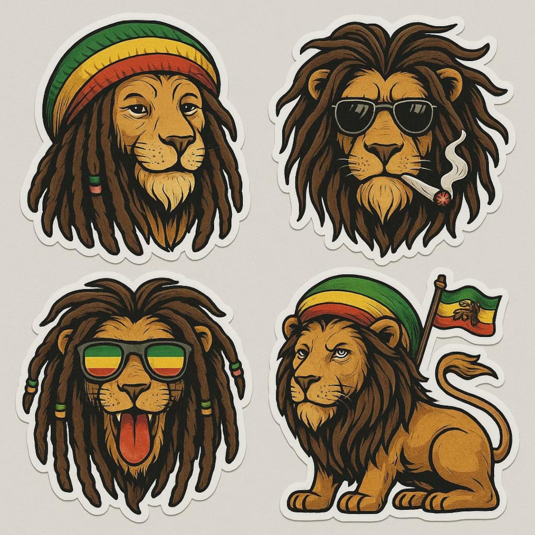 Rastafari Lion 4 Sticker Set Reggae Sticker With Rasta Curls for Car ...