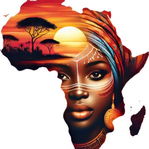 3X Afrika Sticker Kontinent Umriss mit Sonnenuntergang Frau und Natur Aufkleber Wandtattoo Autoaufkleber Deko Geschenk für Kultur Kunstfans