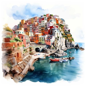 Car sticker Cinque Terre Italy – Watercolor sticker with colorful houses by the sea – Italy sticker for car, laptop & decoration