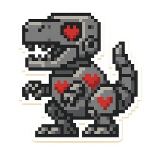 ハートステッカー付きロボット恐竜 - 面白い漫画ステッカー - 耐候性 - 恐竜、SF、ユーモアファンへのギフト