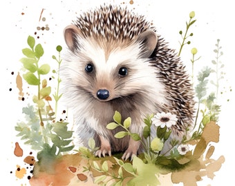 Happy Hedgehog Sticker Watercolor Animal Sticker Cute Cartoon Digital Print