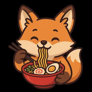 Adesivo per esterni con volpe che mangia ramen, adesivo in vinile resistente ai raggi UV, realizzato con pellicola di alta qualità di Orafol, adesivo per auto, adesivo per laptop
