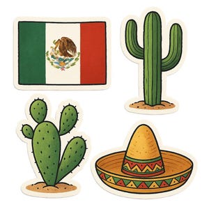 Set di adesivi con bandiera messicana con cactus e sombrero, adesivo per camper, auto e laptop, regalo per gli amanti del campeggio scandinavo