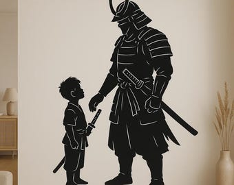 Pegatina de pared con diseño de samurái padre e hijo, motivo de guerrero japonés, para coche, portátil o pared. Regalo ideal para padres, hijos, familias y aficionados a Japón.